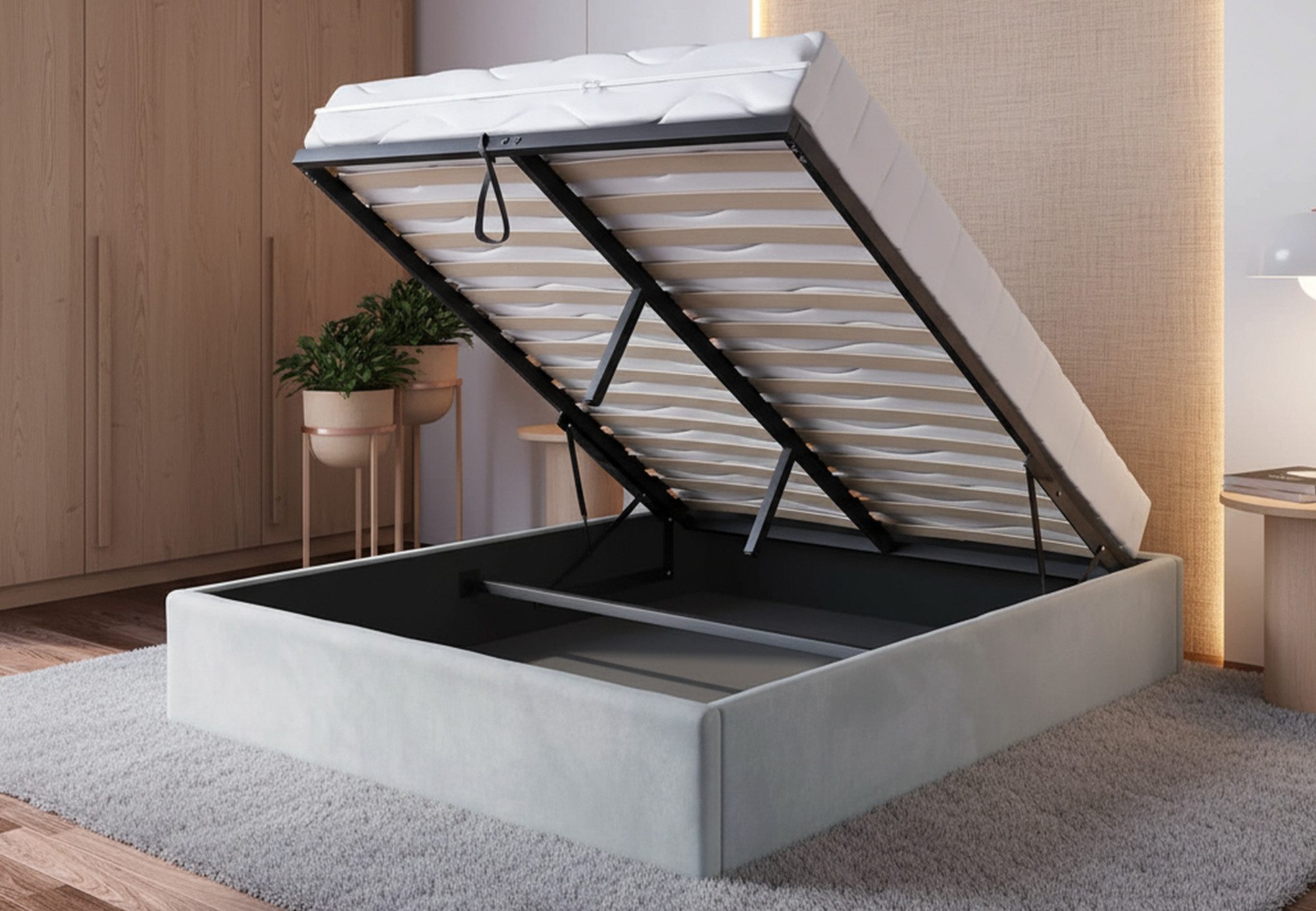 Home Collective Polsterbett Bett Doppelbett Bettgestell mit Lattenrost & Stauraum, platzsparend ohne Kopfteil, weiche Samtpolsterung, 120x200 cm grau