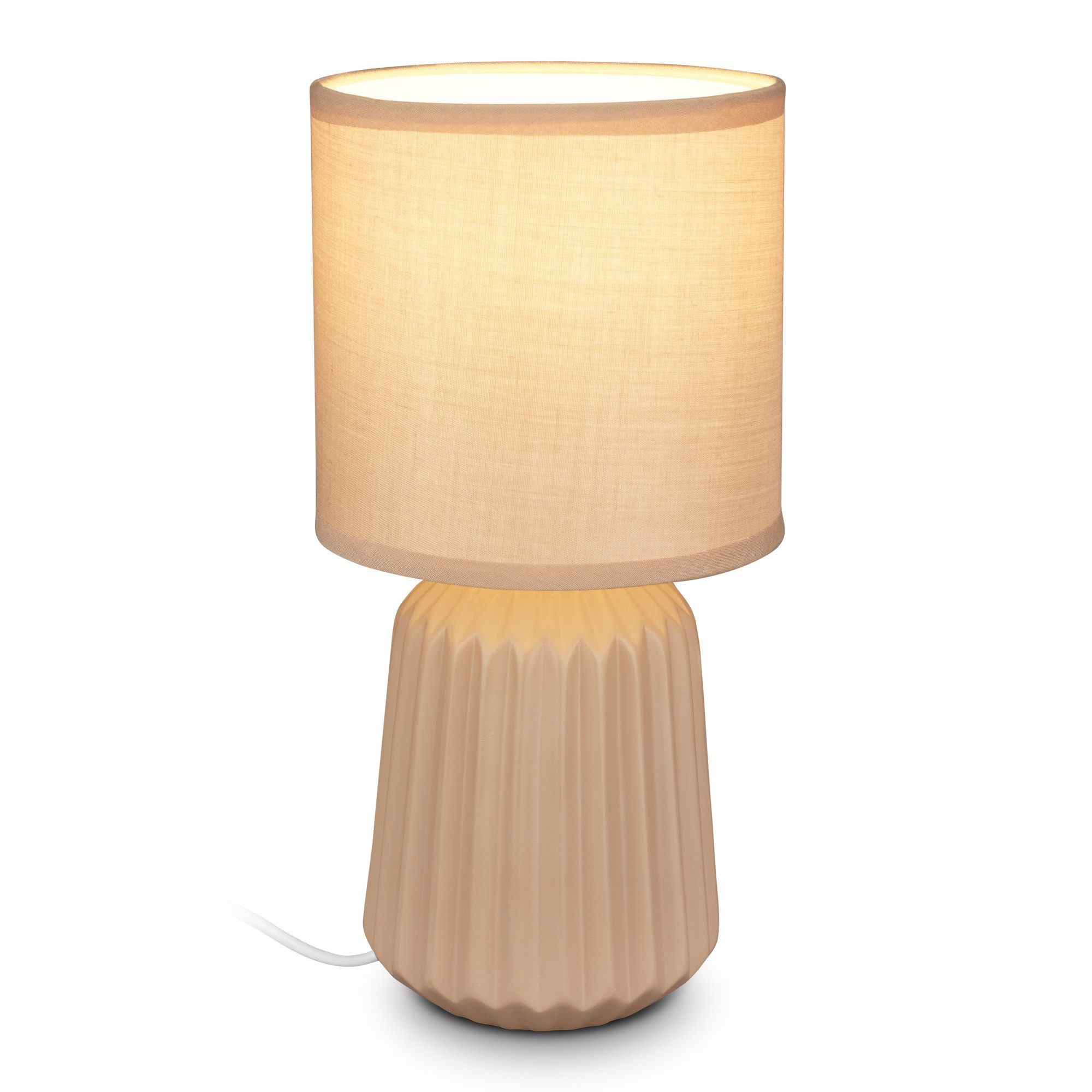 Briloner Leuchten LED Tischleuchte Tischlampe Keramik E14 Stoffschirm Kabelschalter Kommodenlampe, ohne Leuchtmittel, Abhängig vom Leuchtmittel, 13x27 cm, Schlafzimmer, Wohnzimmer, Flur