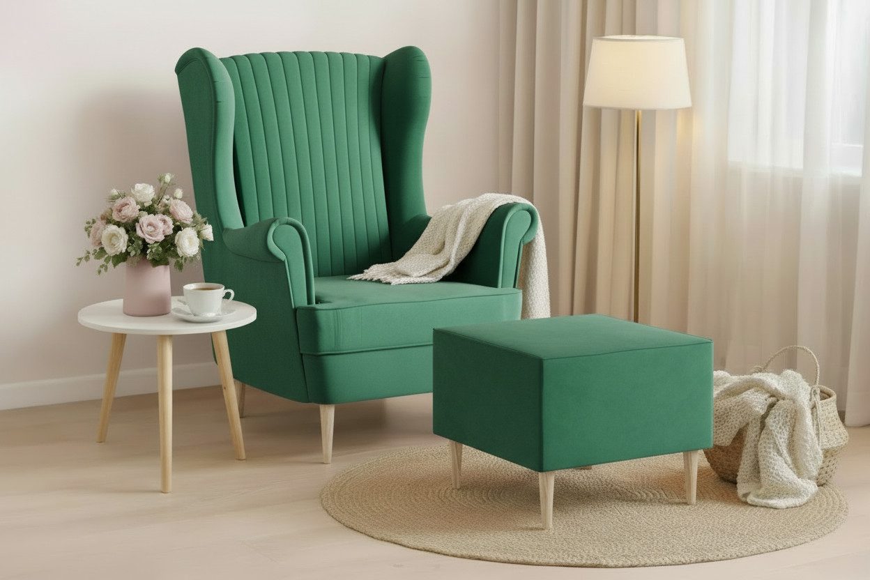 MOEBLO Ohrensessel COMFY SESSEL mit oder ohne Hocker (Samtstoff, optional mit Hocker, gepolstert, Loungesessel im modernen Design), Sessel mit optionalem Hocker