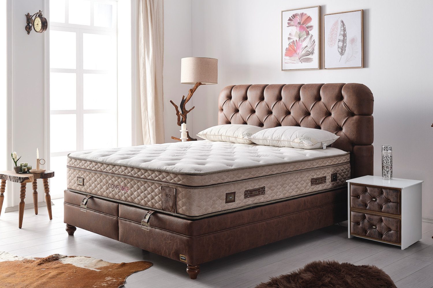 BAMBI YATAK Boxspringbett Bambi Comfizone, Bett mit Bettkasten, H2/H5 Verstellbarem Matratze (Taschenfederkern, 1 x Matratze, 2 x Bettkasten, 1 x Bettkopfteil), Matratze mit verstellbarem Härtegrad (H2/H5), Matratzenhöhe: 33 cm