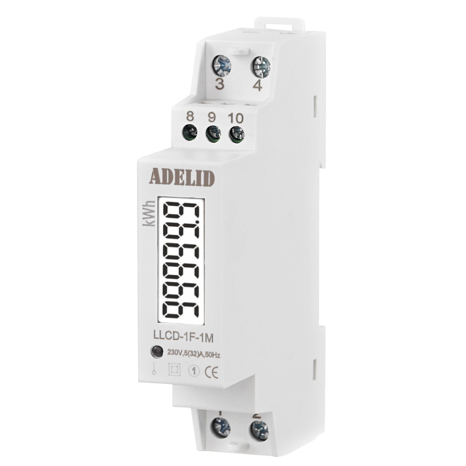 ADELID Schalter, Wechselstromzähler MID Signalleuchte Hutschiene DIN LCD 1-Phase Interface S0 digital 5(32)A