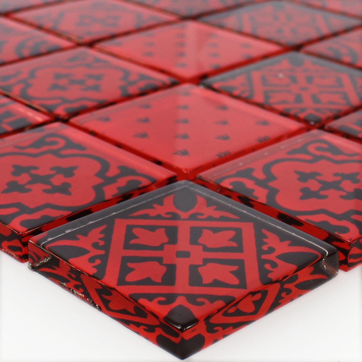 Mosafil Mosaikfliesen Mosaikfliesen Glas Barock, Glas 30.000x30.000, schwarz-rot, Verlegefertig auf ein Netz geklebt - Frostsicher - Wasserfest