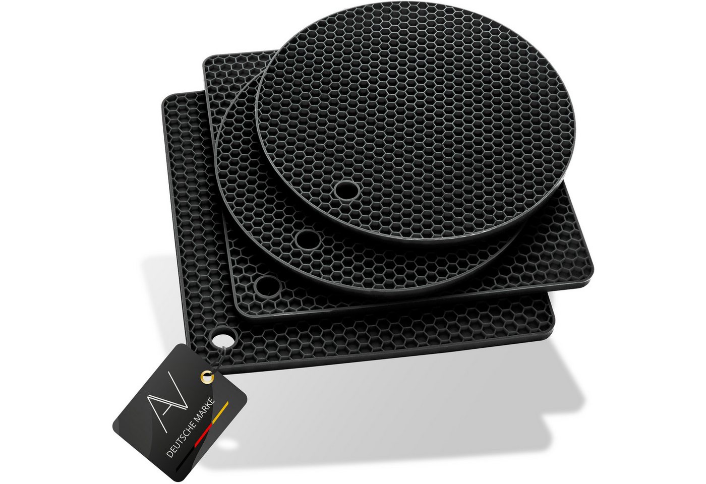 AVANA Topfuntersetzer Silikon Untersetzer Multifunktional Pfannenuntersetzer Topflappen, Zubehör für Töpfe, Pfannen, Auflaufformen, 4er Set, Hitzebeständig, Wabenmuster (2 Rund, 2 Viereckig)