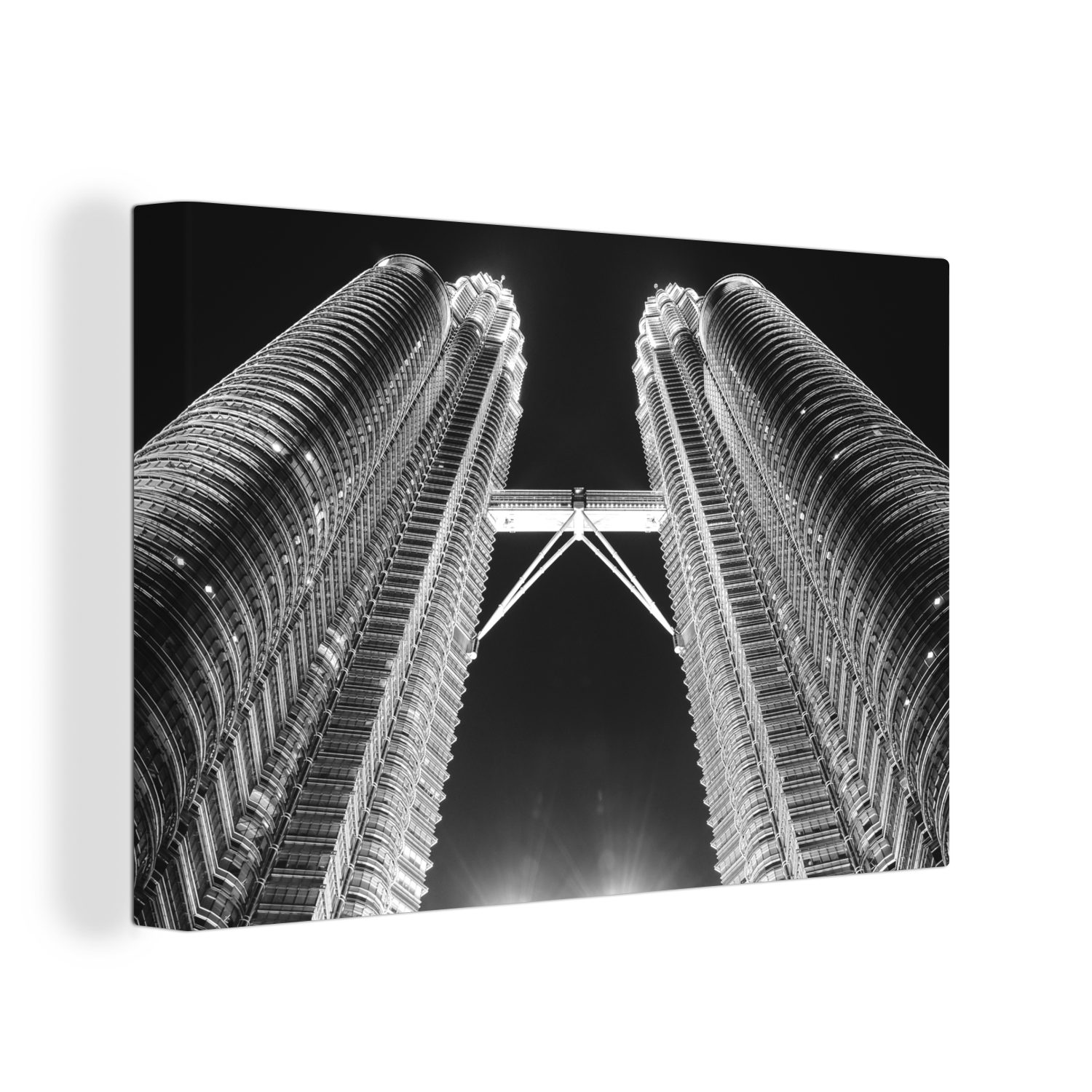 OneMillionCanvasses® Leinwandbild Lila Farbton über den Petronas Towers - schwarz und weiß, (1 St), Wandbild Leinwandbilder, Aufhängefertig, Wanddeko, 30x20 cm