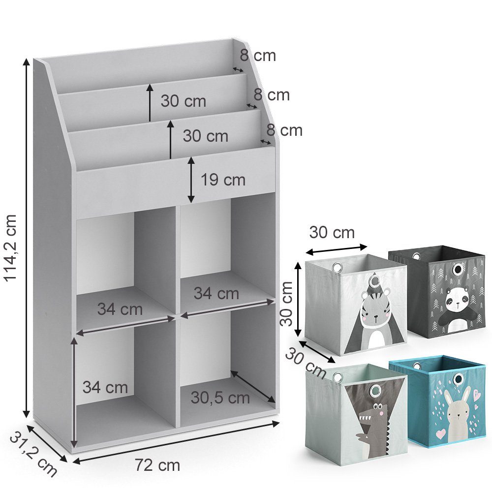 Vicco Bücherregal Luigi, Grau, 72 x 114.2 cm mit 4 Faltboxen, 1-tlg.