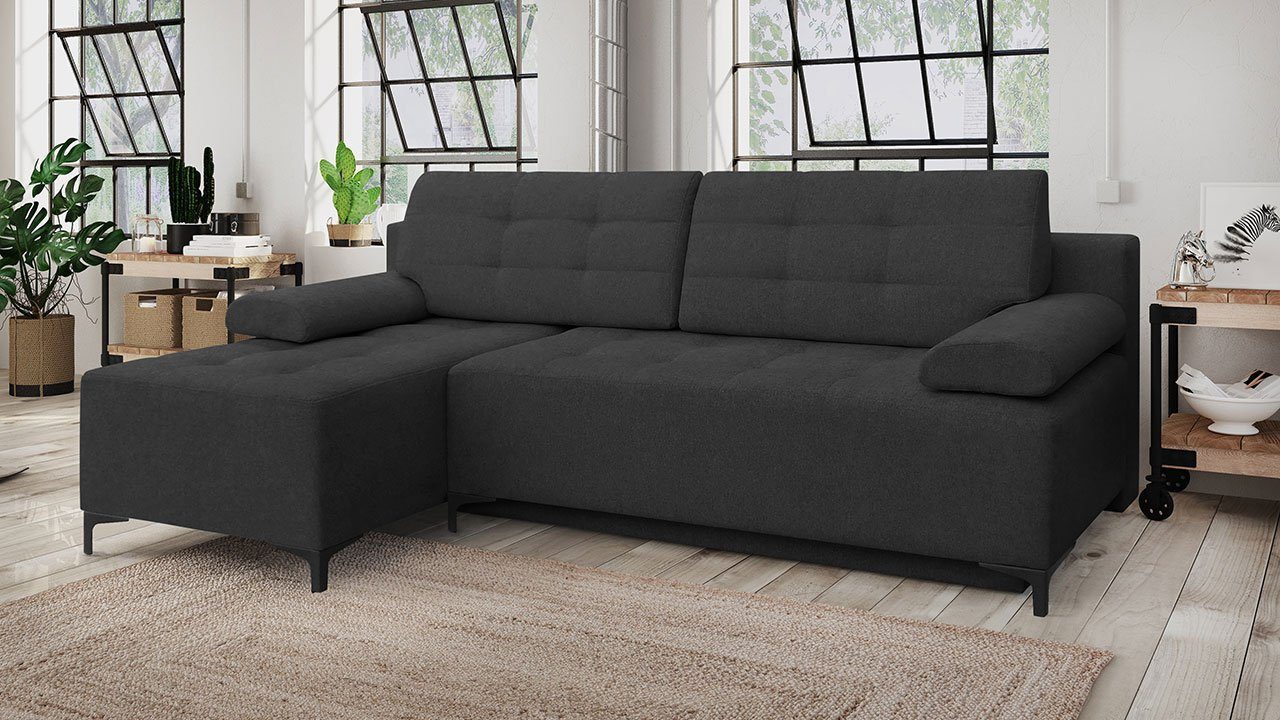 MIRJAN24 Ecksofa Fabio, mit Bettkasten und Schlaffunktion, Füße aus Metall, Kissen mit Reißverschluss