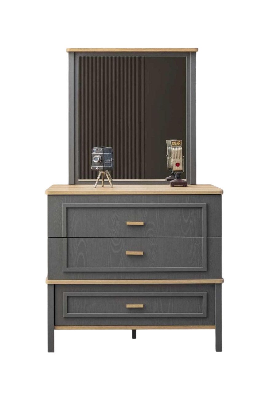 Xlmoebel Schminkschrank Grau lackierte Kommode mit Holzspiegel und Beistelltisch (1-St., Kommode mit Spiegel) Hergestellt in Europa