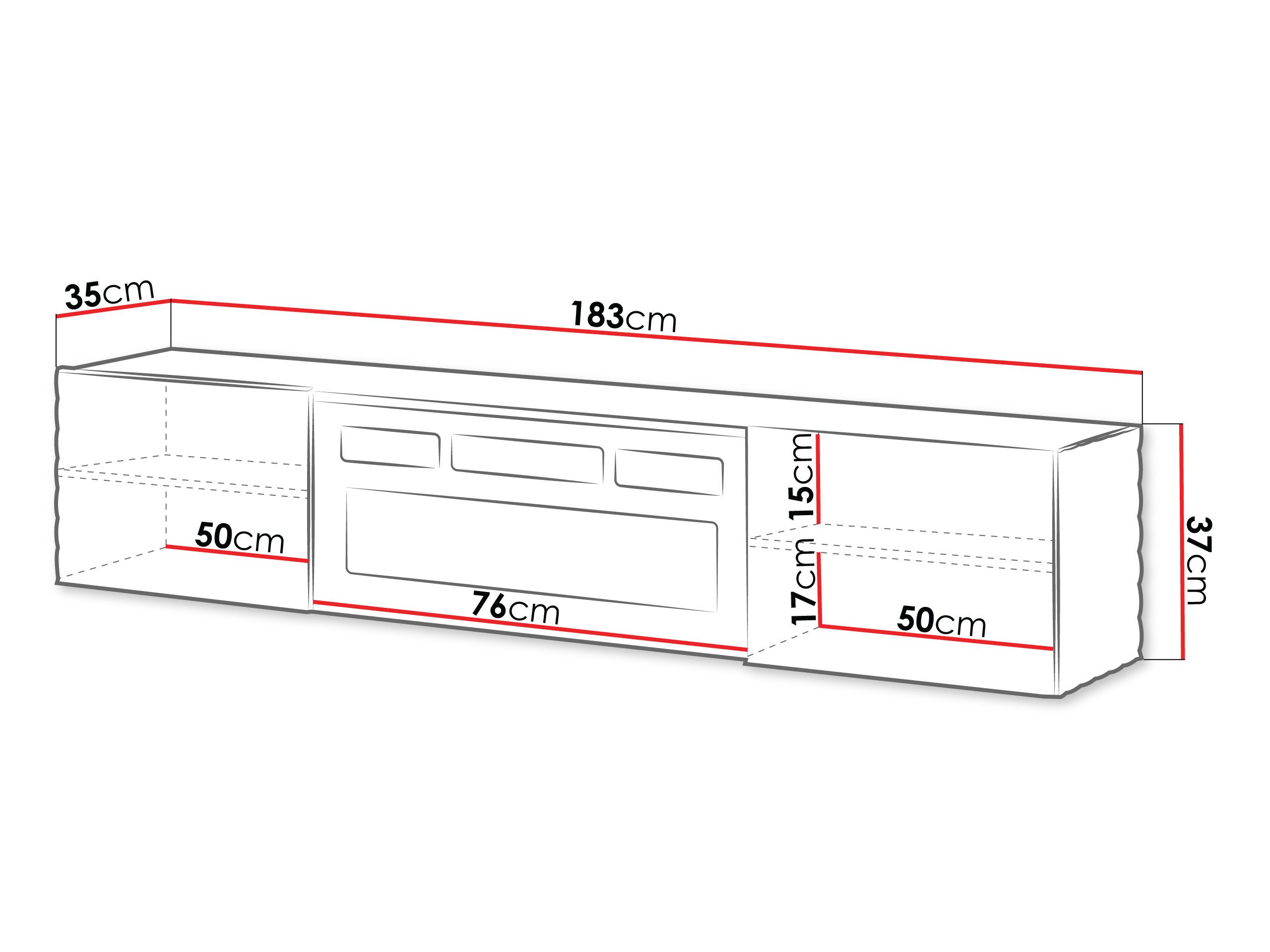 MIRJAN24 TV-Schrank Lara mit Kamin (mit zwei Drehtüren) Realistische LED-Flamme, 183x35x37 cm – Bild 4 von 5