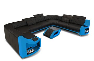 Sofa Dreams Wohnlandschaft Ledercouch Sofa Leder Genua U Form Ledersofa, Couch, mit LED, Designersofa