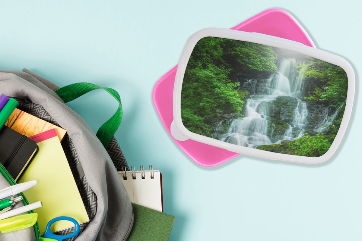 Snackbox, (2-tlg), Mädchen, MuchoWow Kinder, Erwachsene, für Kunststoff, Wasserfall Brotbox Lunchbox Brotdose in rosa Irland, Kunststoff