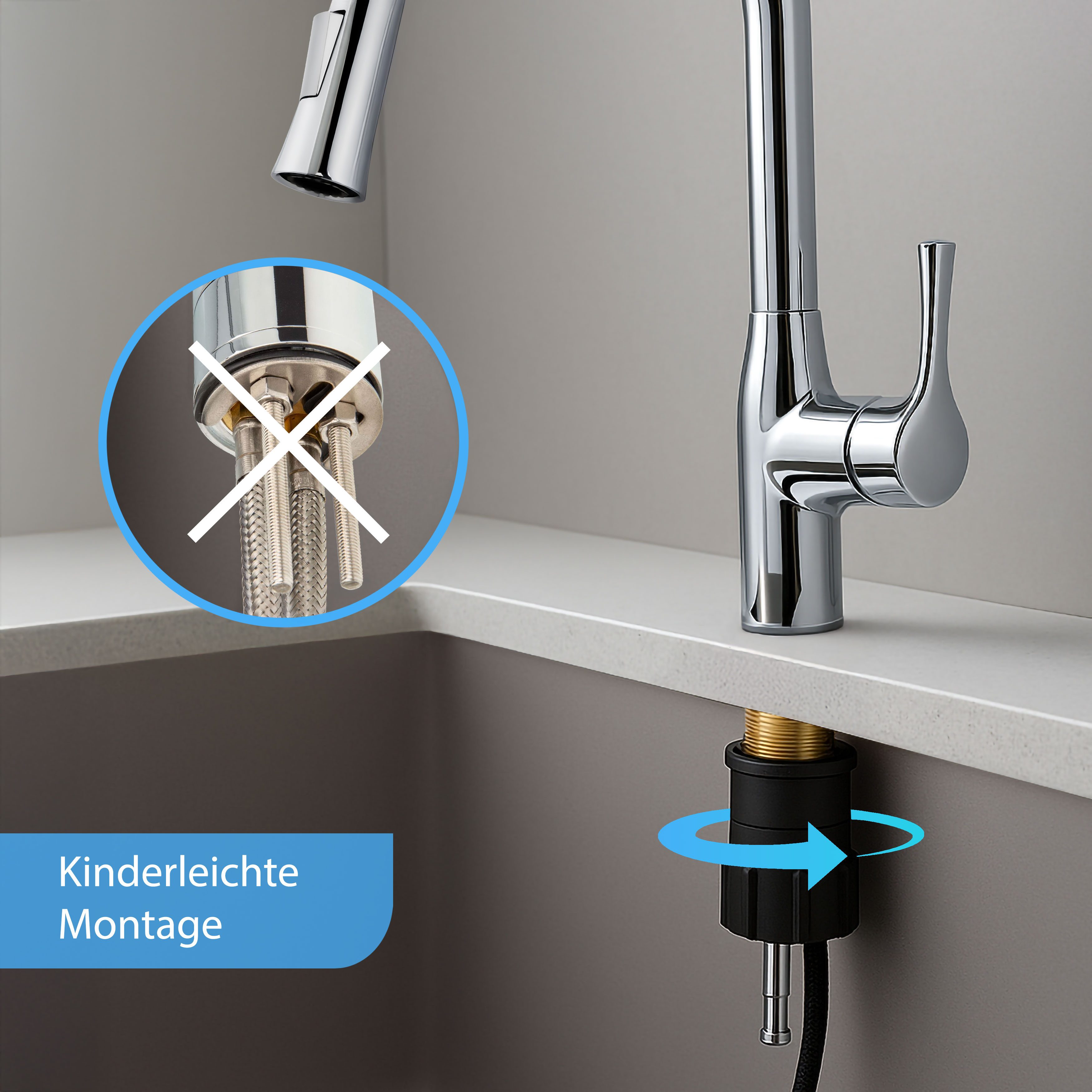 Avorio Küchenarmatur mit herausziehbarer Brause (Hochwertige Chrom-Designar günstig online kaufen