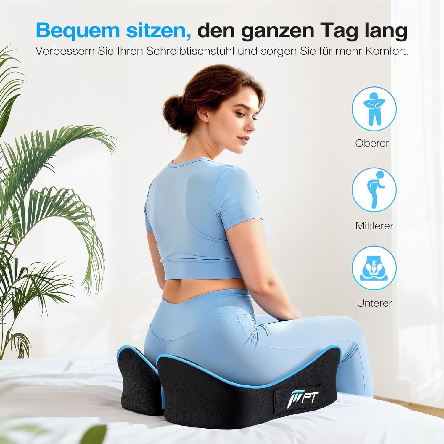 POPOLIC Sitzkissen Ergonomisches Sitzkissen für Bürostuhl & Autositz, Sitzkissen, Sitzkeilkissen Entlastet, Erhöht Sitzkomfort