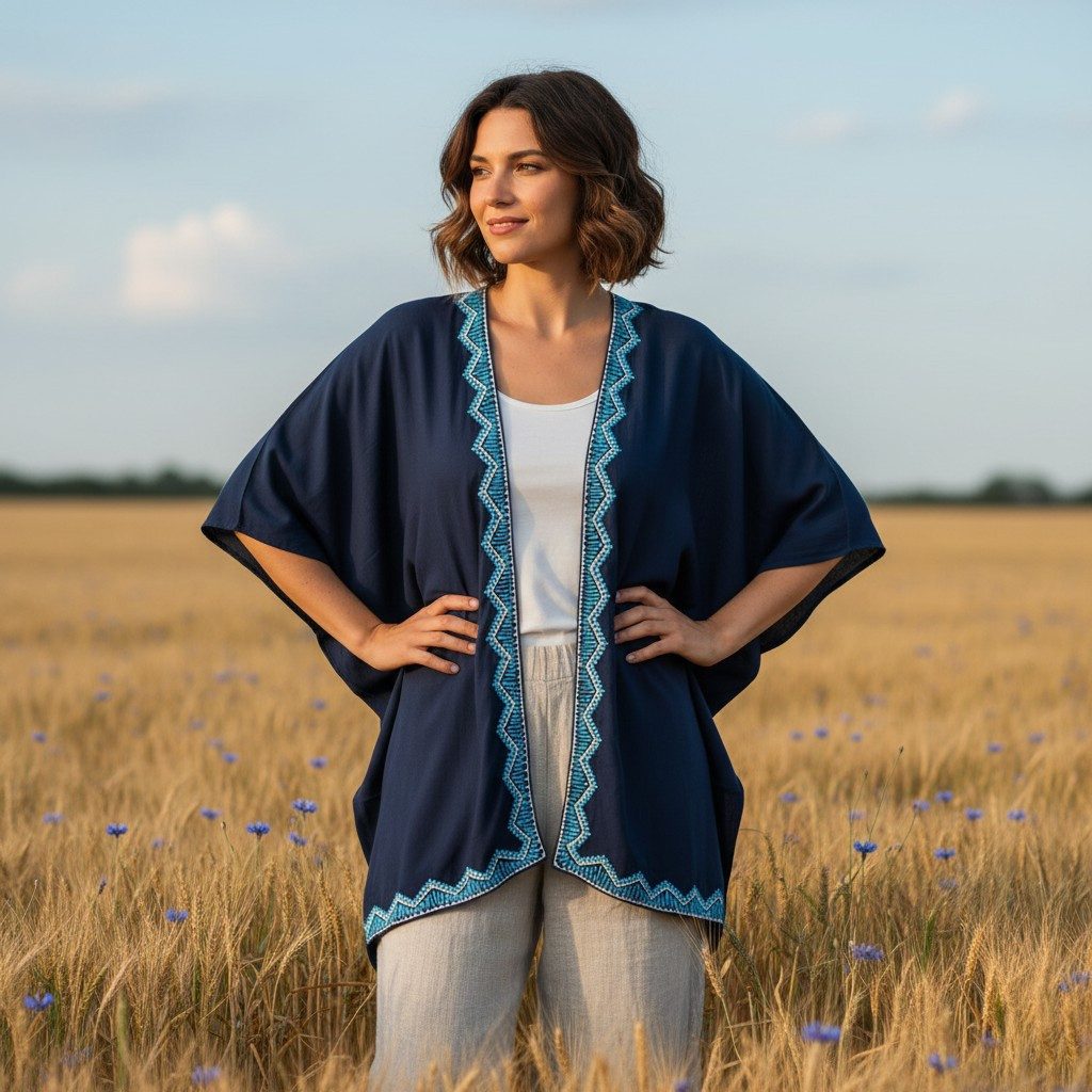 Guru-Shop Kimono Kurzer bestickter Sommer Kimono, Kaftan,.., alternative Bekleidung