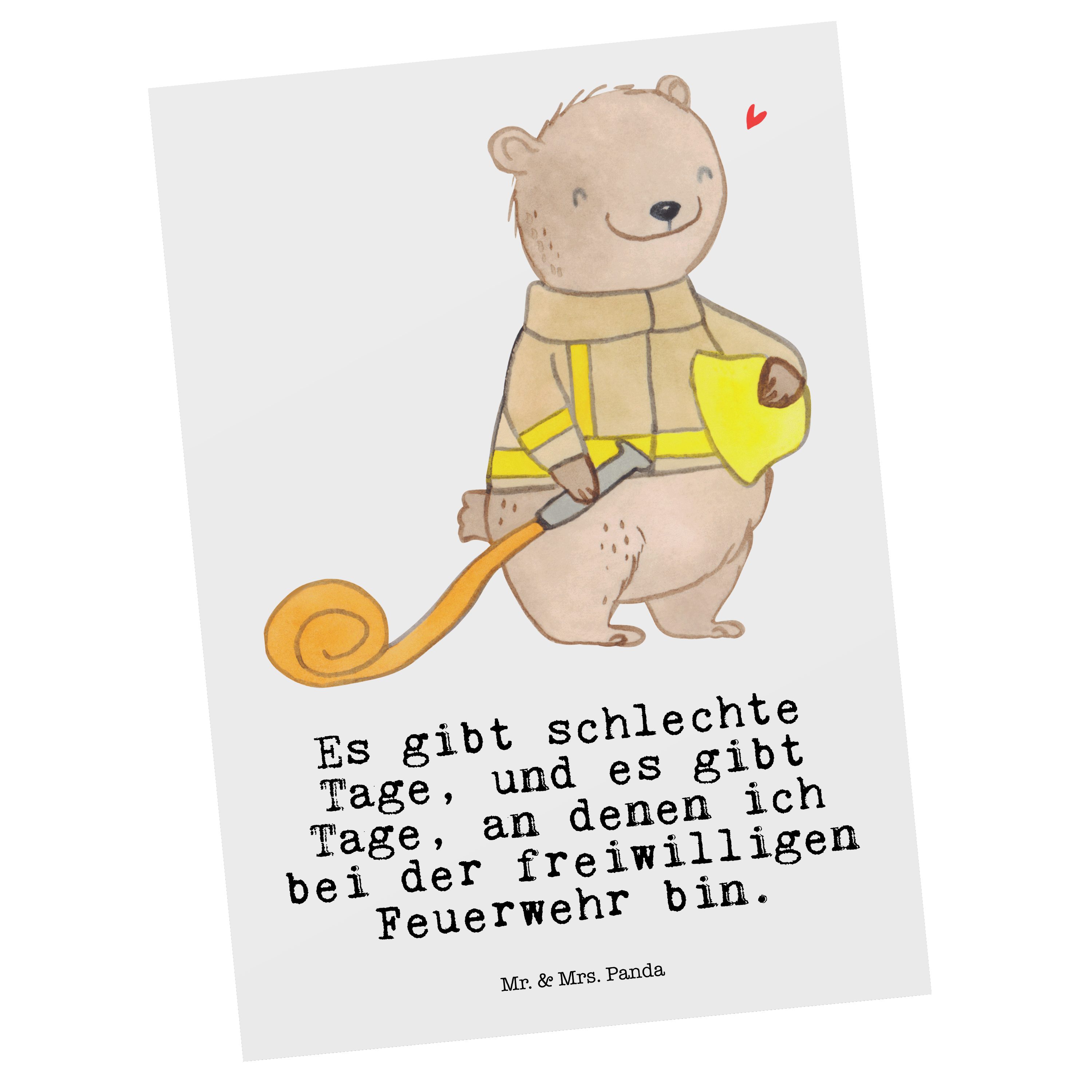 Mr. & Mrs. Panda Postkarte Geschenk, Feuerwehr Tage - Freiwillige Feuerwehrein Weiß Hobby, - Bär