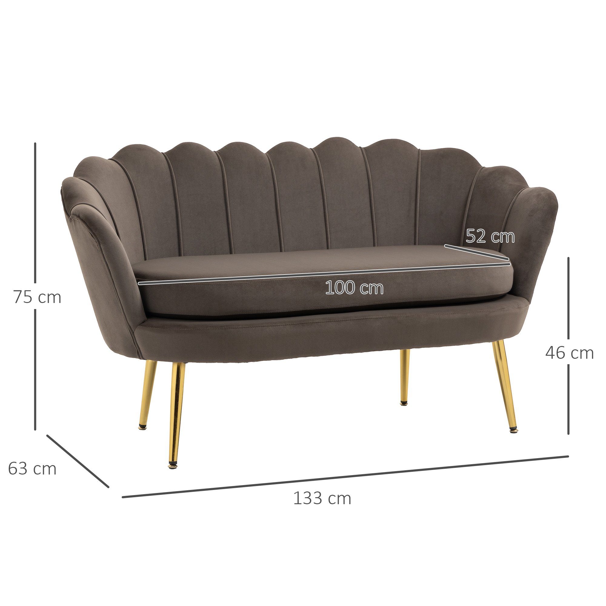 HOMCOM 2-Sitzer Sofa, 2-Sitzer x 75 Set cm 63 1 Stoffsofa, Grau, 133 x Teile