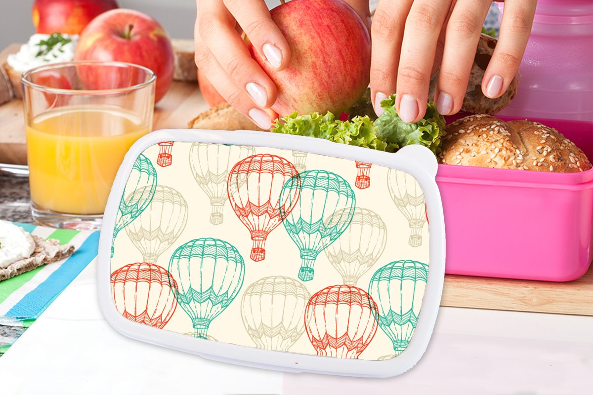 Kinder, Entwurf, Lunchbox Brotbox Mädchen, Erwachsene, - Kunststoff, für Snackbox, (2-tlg), Kind - MuchoWow Vintage Kunststoff Brotdose Luftballon - rosa