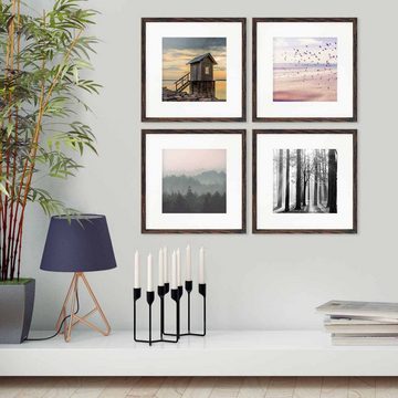 PHOTOLINI Bilderrahmen 4er Set 30x30 cm Modern Schmal mit Passepartout