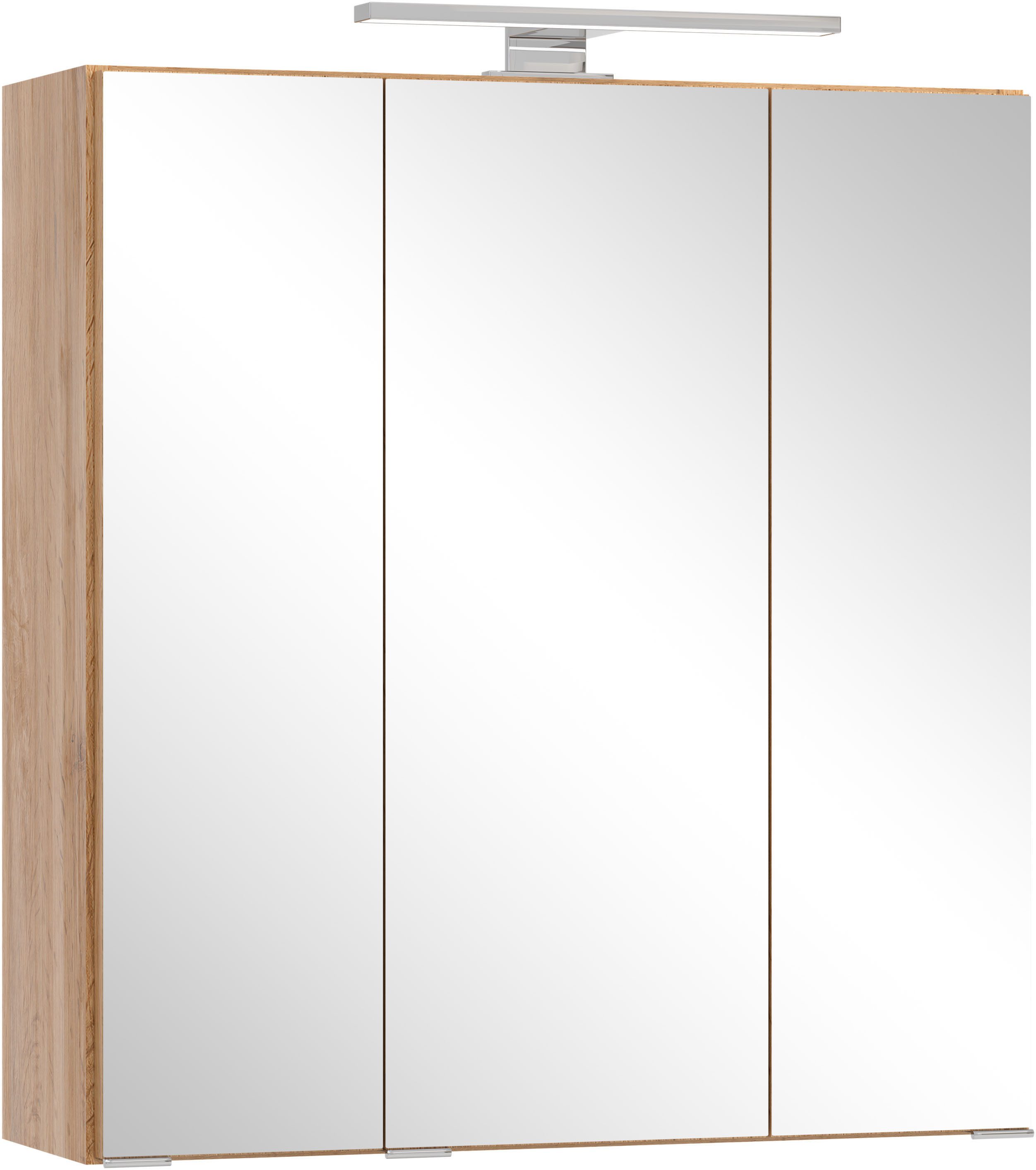 OTTO home Spiegelschrank BOZEN, 3D-Spiegelschrank 60 cm (Badezimmerschrank, Badschrank, Stauraum, Badmöbel, Schrank) Inklusive LED-Aufbauleuchte, Steckdose und Schalter