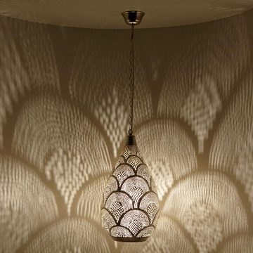 Casa Moro Deckenleuchten Marokkanische Lampe Naouma Samak D20 versilberte Messinglampe, ohne Leuchtmittel, Handgefertigte Silberlampe, EL2195