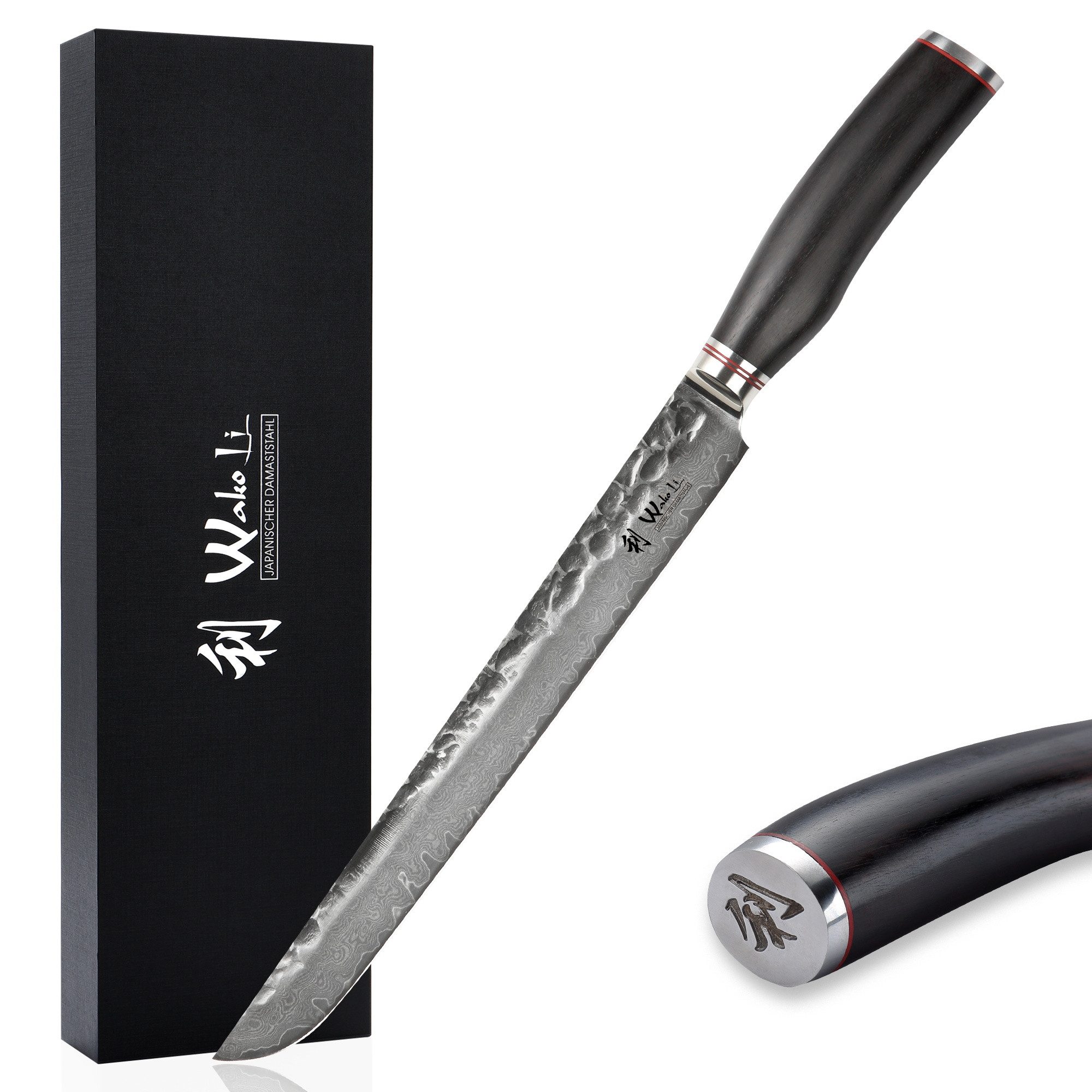 Wakoli Asiamesser EBO Damastmesser Tanto Küchenmesser Kochmesser 27,5 cm Klinge, aus 67 Lagen Damaststahl, VG10 Kern