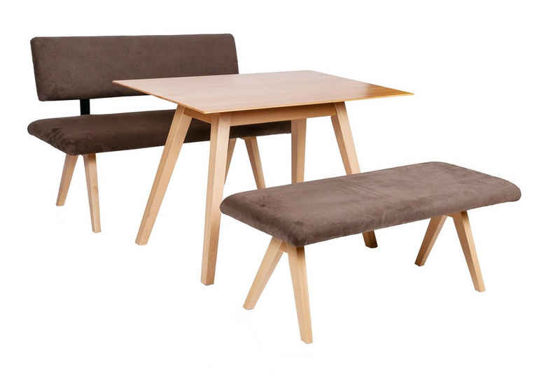 kundler home Essgruppe 'Die Natürliche' Eckbank Sitzbank, L125cm, Echtholz Buche Massiv, 3er-Set bestehend aus 1 Sitbank mit Lehne, 1 Vortischbank, 1 Esstisch