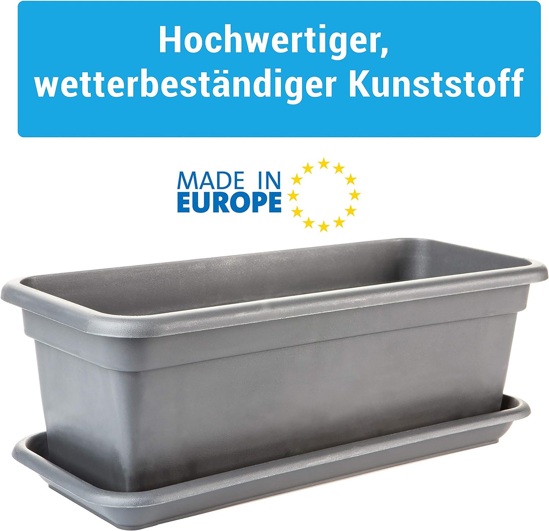 2friends Blumenkasten 8er-Pack, mit Untersetzer aus Kunststoff 40T x 17B x 14H cm, Balkon Blumenkasten Anthrazit