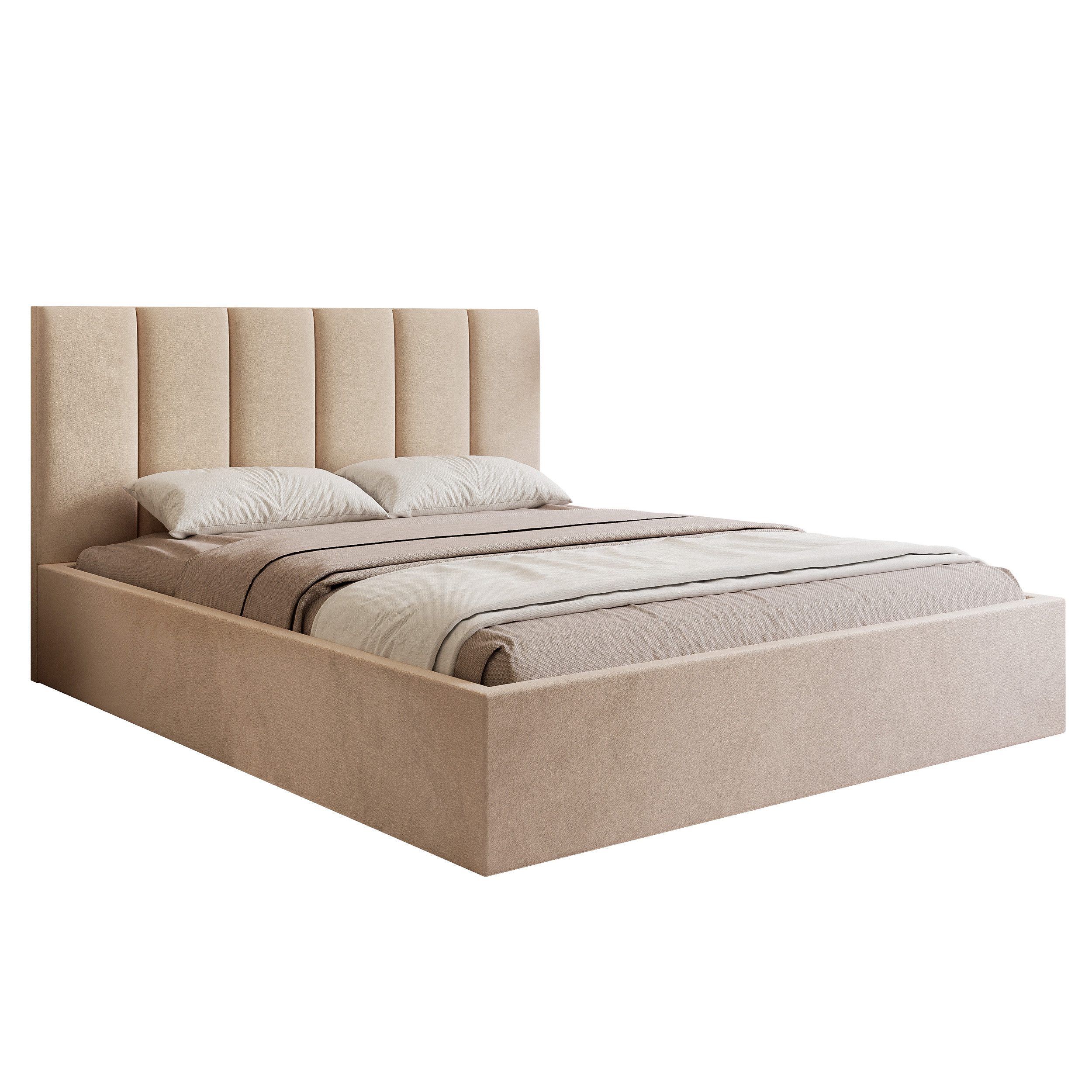 Goldstoff Polsterbett mit Stauraum & elegantem Kopfteil - modernes Stauraum günstig online kaufen