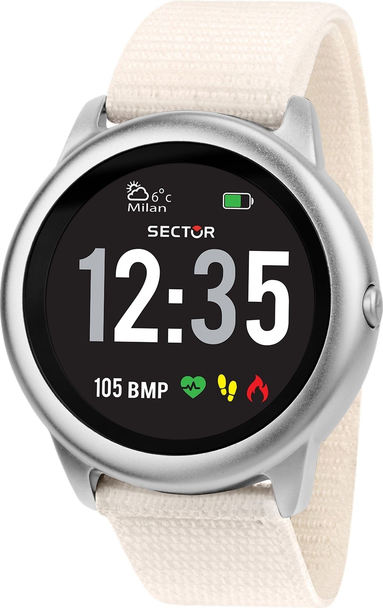 Sector Sector Damen Armbanduhr Analog-Digital Smartwatch (kompatibel ab Android 5.1+ und IOS 8.0), Analog-Digitaluhr, Damen Smartwatch rund, groß (ca. 40mm), Edelstahlarmband weiß, Sport