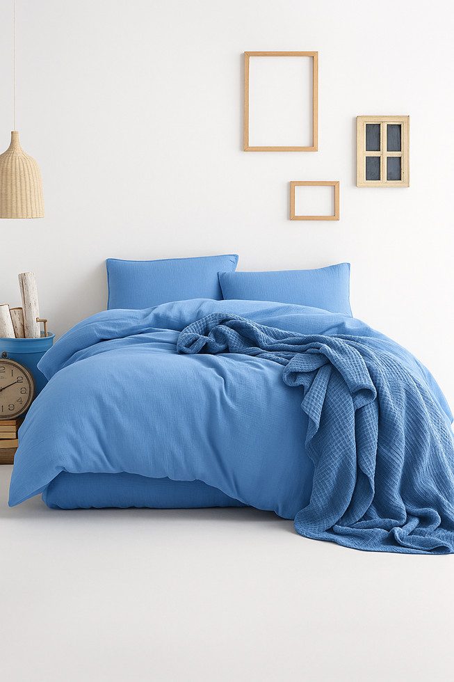 Sandiik Bettwäsche Musselin Bettwäsche in Provence Blau aus Biobaumwolle günstig online kaufen