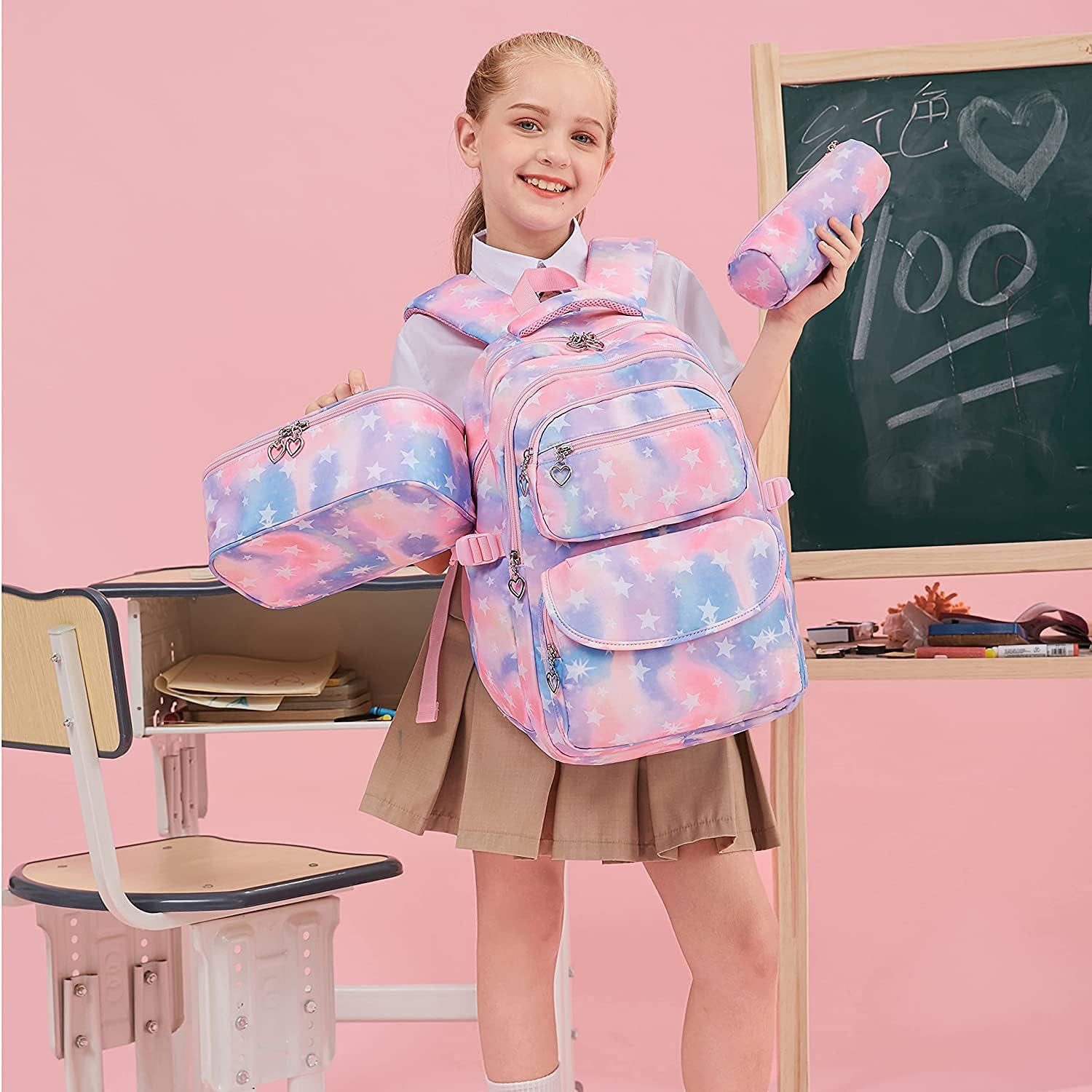 MOPUEA Schulrucksack 3 Stück Schulrucksack-Set Schultasche Teenager Turnbeutel (Langlebiges Material & pflegeleicht, 3-tlg., 3-teiliges Set – praktisch & vielse – Bild 5 von 5