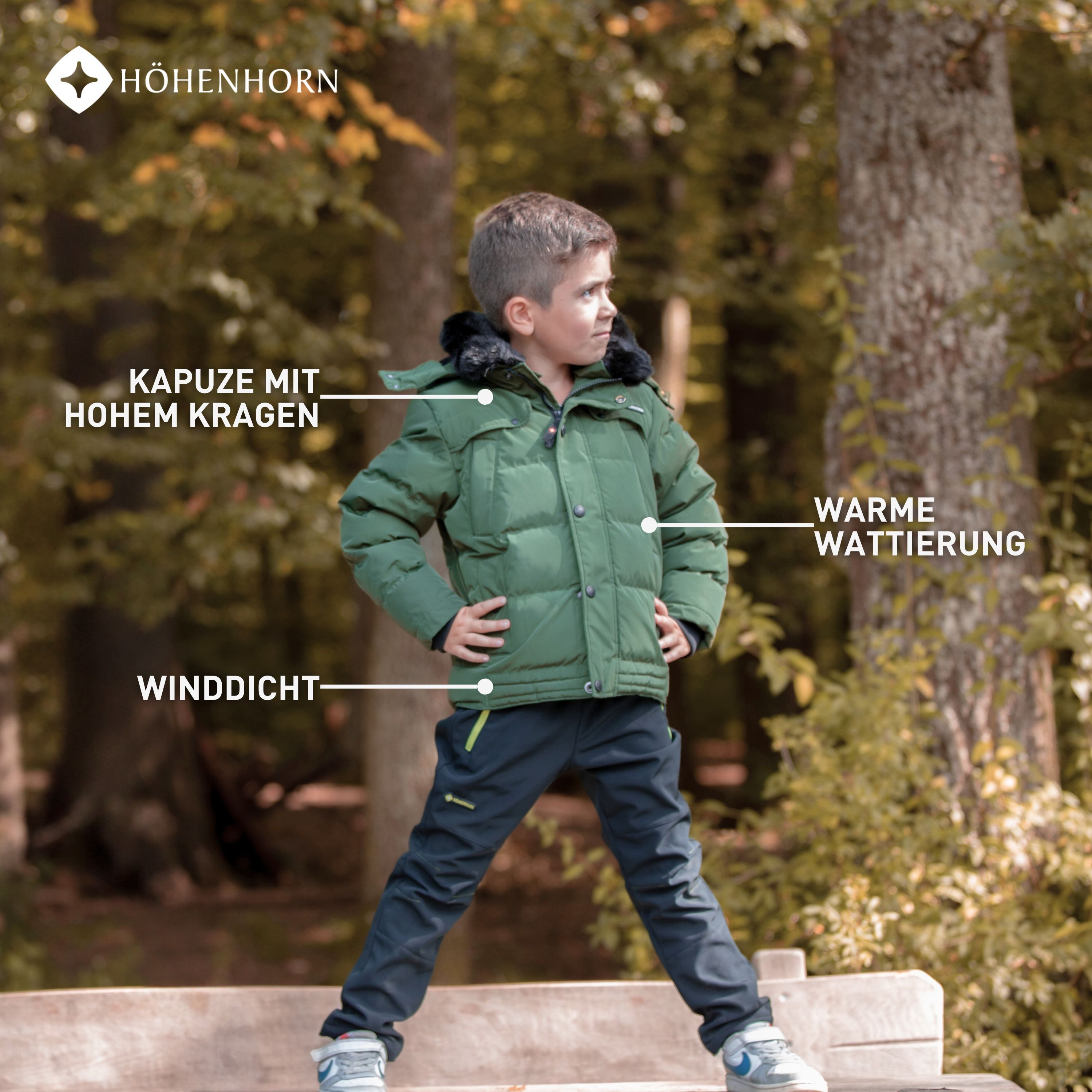 Höhenhorn Winterjacke Bergoo Kinder Winter Jacke Jungen Quilted Steppjacke Gefüttert abnehmbarer Kunstfellkragen, weiche Microfleece Innenseite – Bild 4 von 5