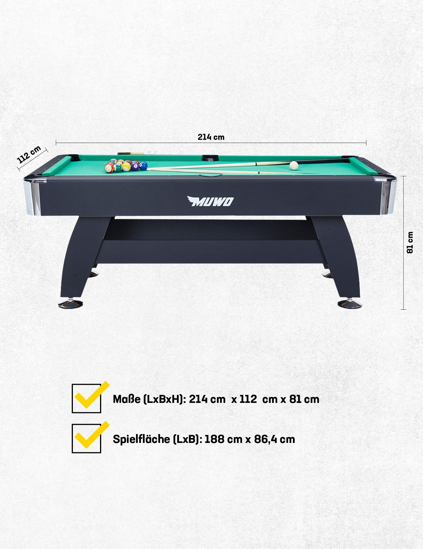 MUWO Billardtisch "Winner Pro" Billardtisch 183x102x81cm mit Zubehör