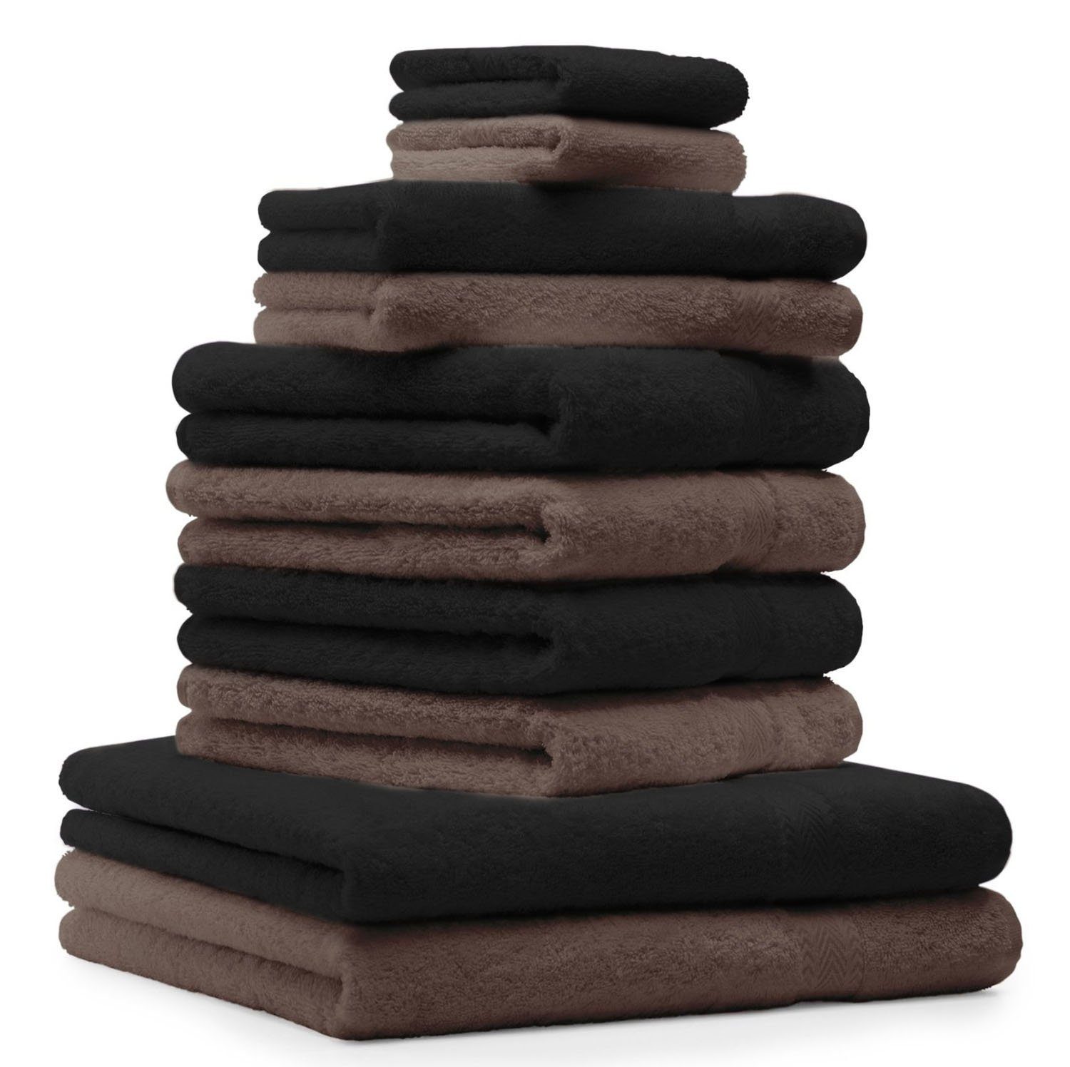 Betz Handtuch Set 10-TLG. Handtuch-Set Premium Farbe Schwarz & Nussbraun, 100% Baumwolle, (10-tlg)