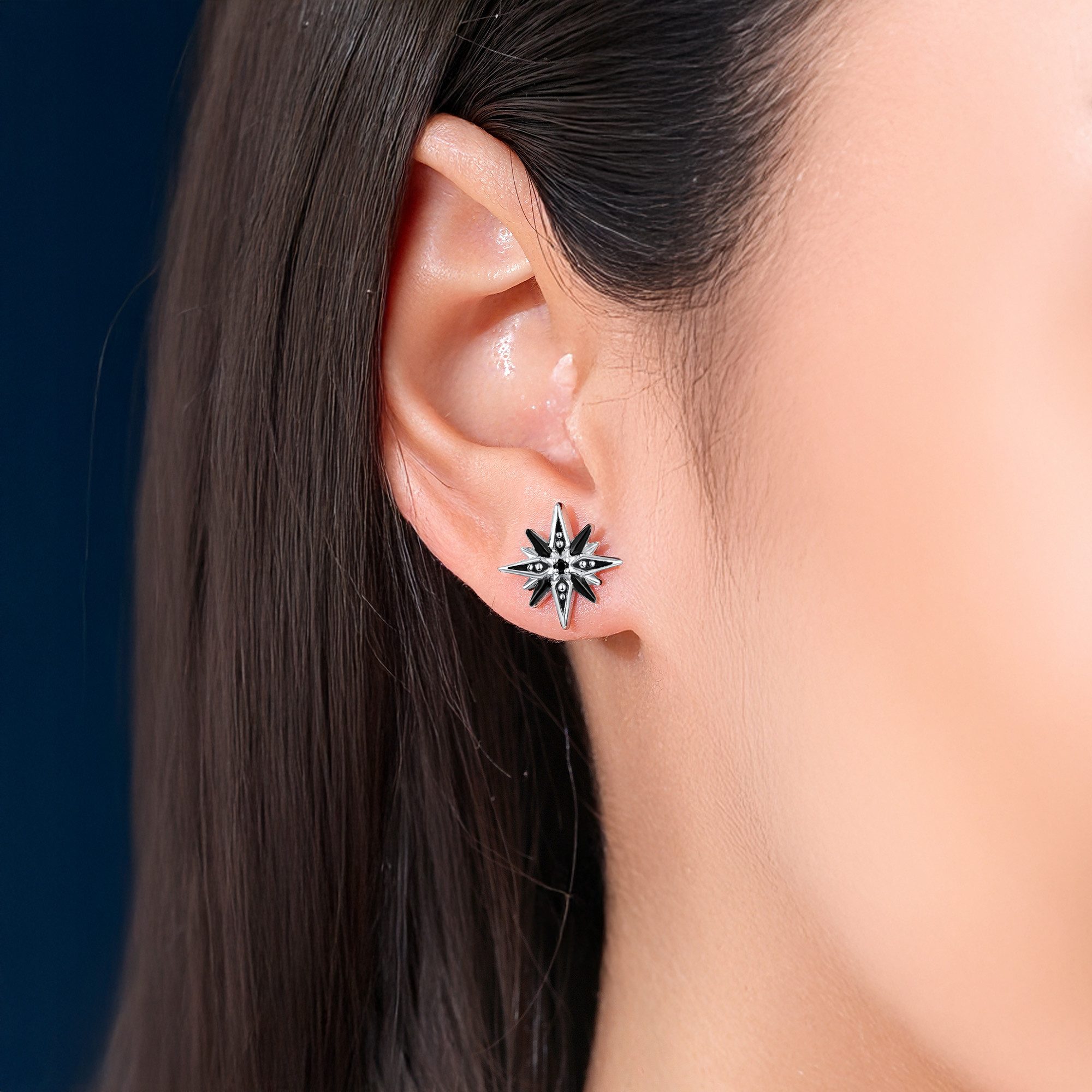 Seinerzeit FLORA & FAUNA Paar Ohrstecker Astra Shadow Stern Ohrringe, Material: 925 Sterling Silber, rhodiniert, geschwärzt mit Emaille