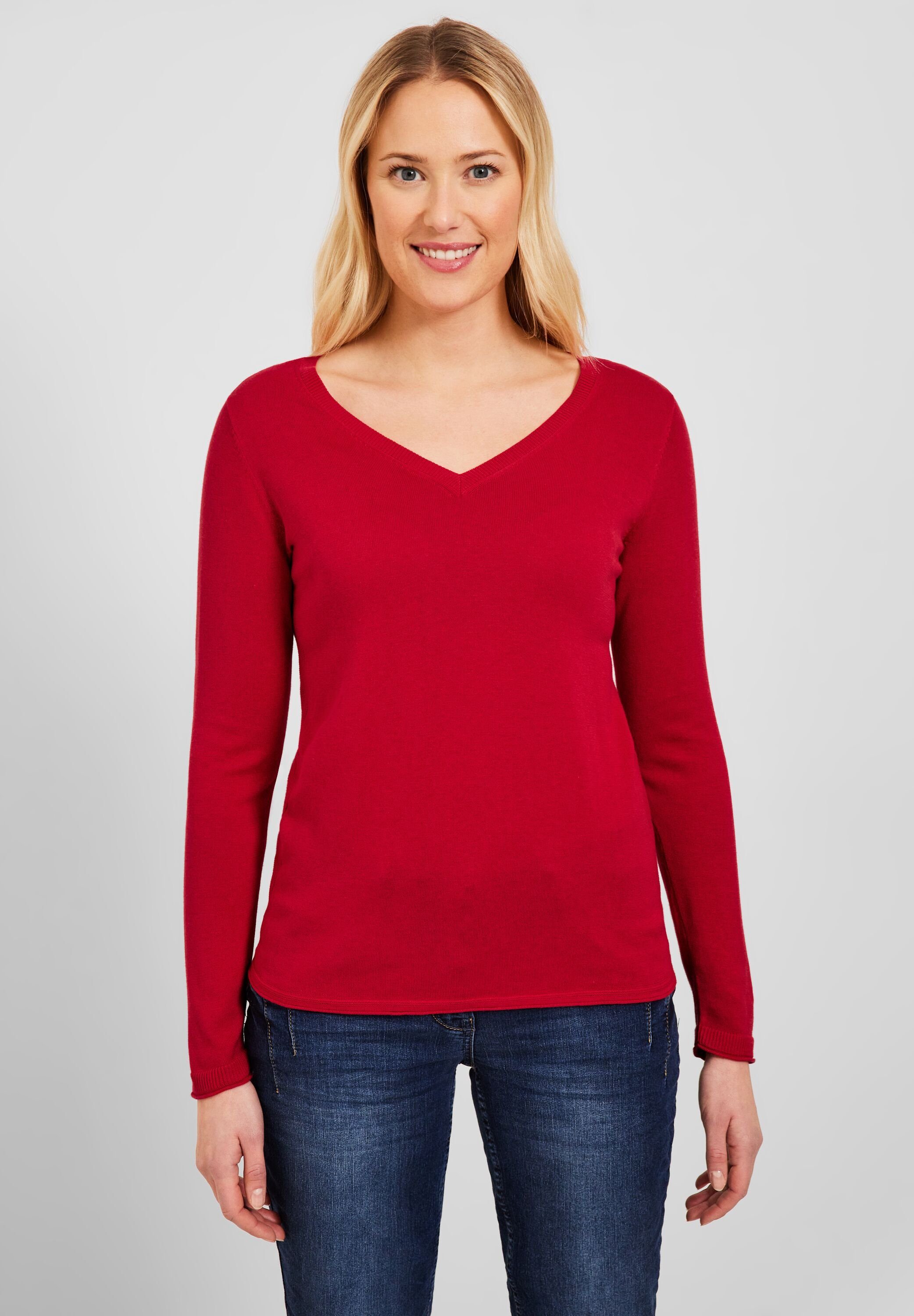 Cecil V-Ausschnitt-Pullover mit femininem V-Ausschnitt fruity red