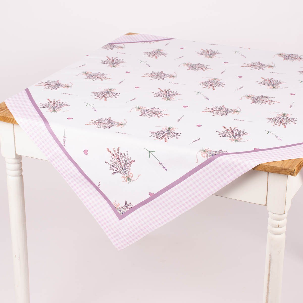 Clayre & Eef Tischdecke Clayre & Eef Mitteldecke Tischdecke Lavendel Karo weiß lila 100x100cm, Kuvertsaum
