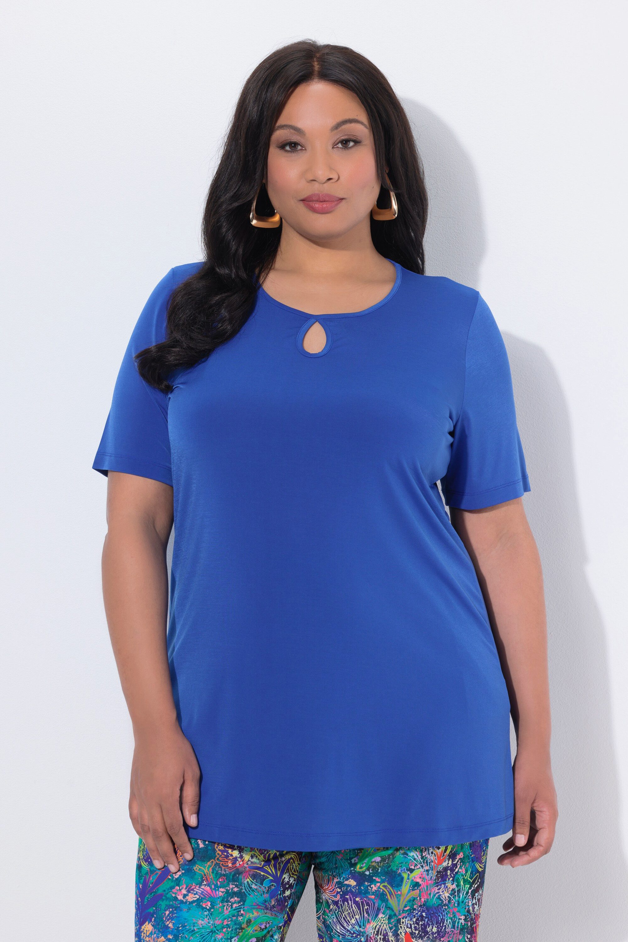 Ulla Popken Longshirt Longshirt Keyhole A-Linie Rundhals Halbarm