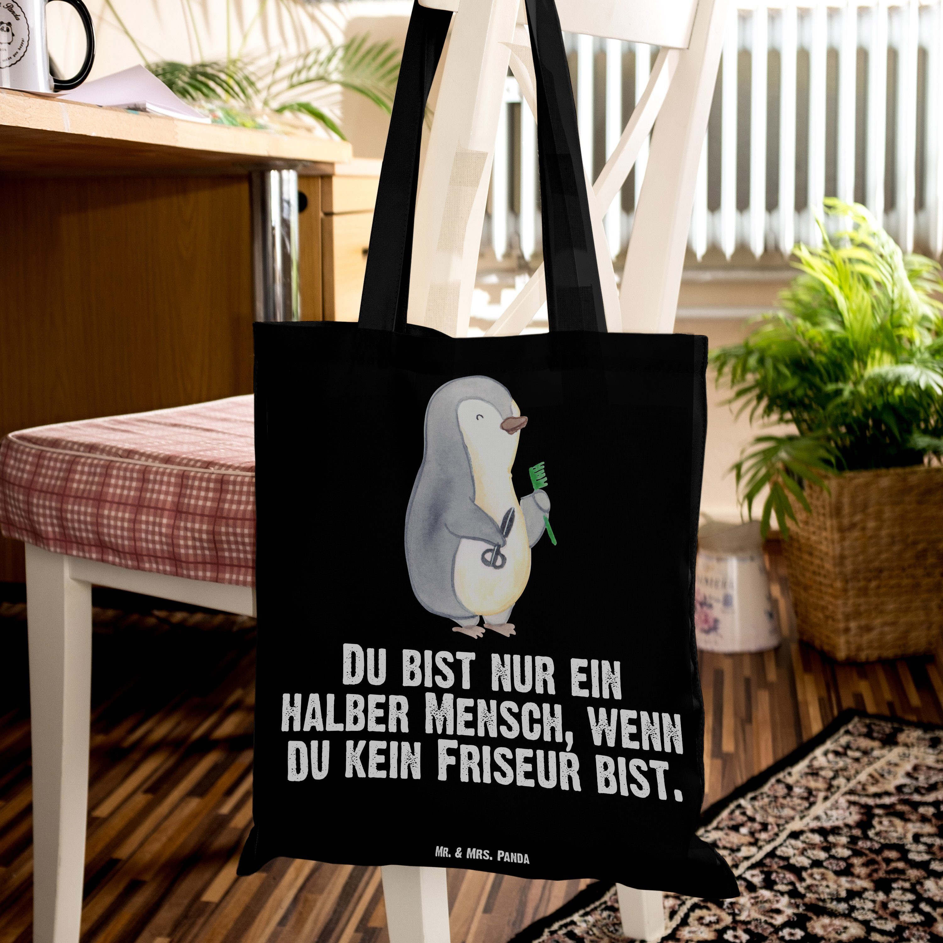 Mrs. - neue Frisur, Mr. Tragetasche F Panda Friseur - & Einkaufstasche, (1-tlg) Herz mit Geschenk, Schwarz