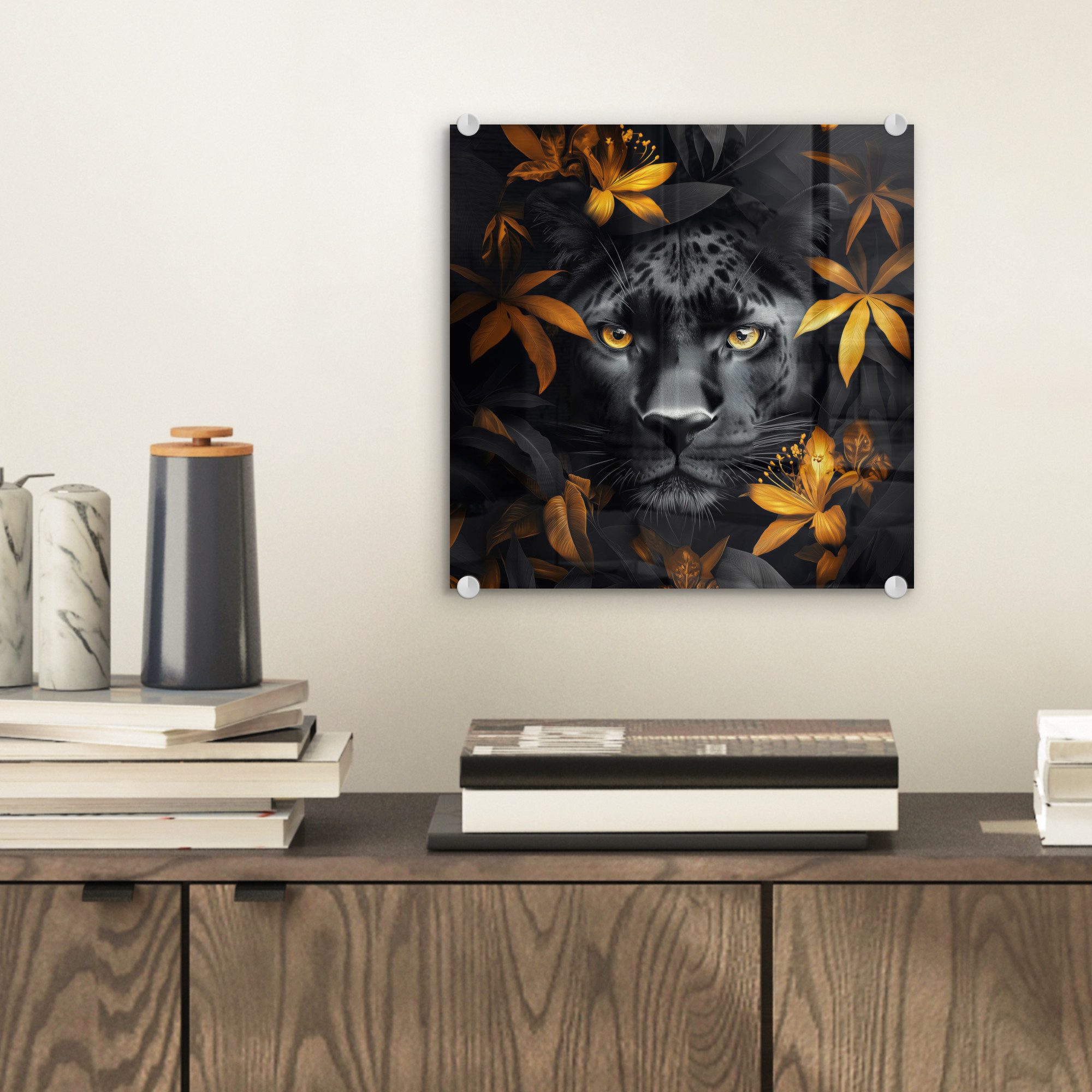 MuchoWow Acrylglasbild Schwarzer Panther - Blumen günstig online kaufen