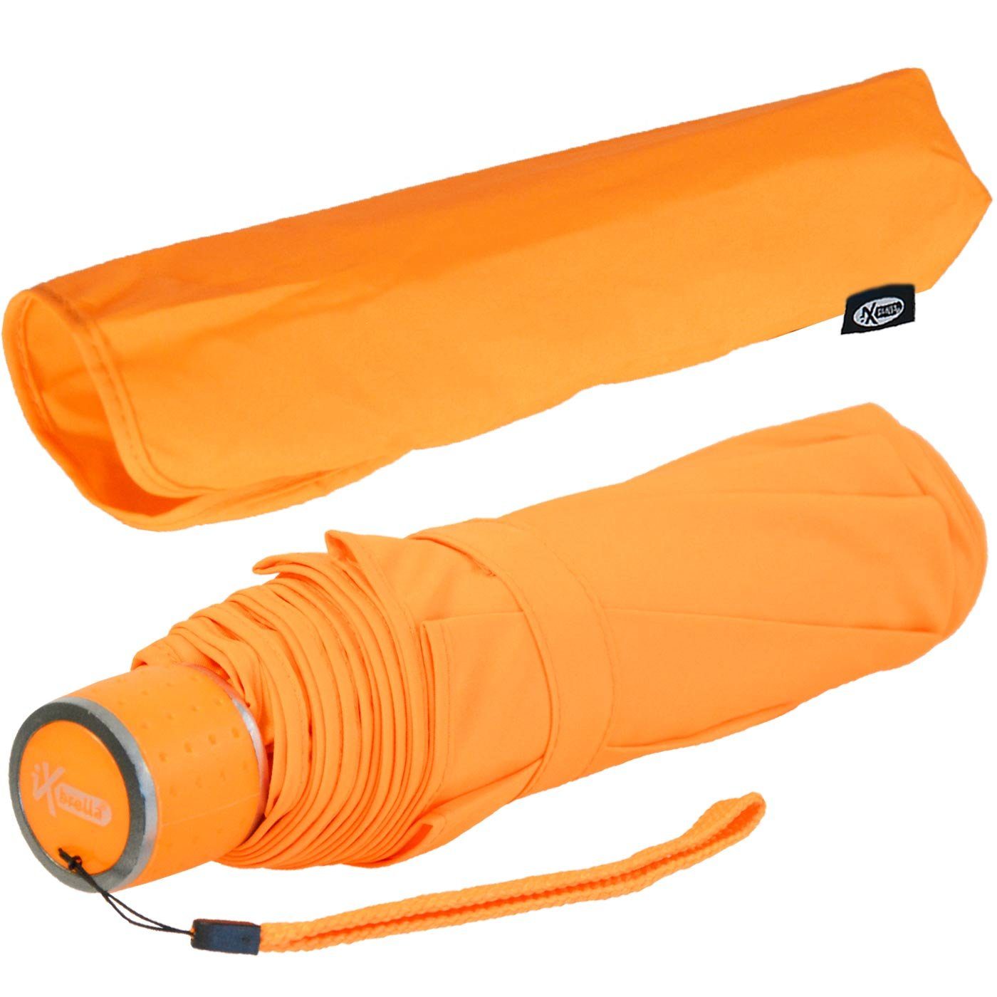 iX-brella Taschenregenschirm - Dach - Light Ultra farbenfroh mit extra leicht, großem neon-orange Mini