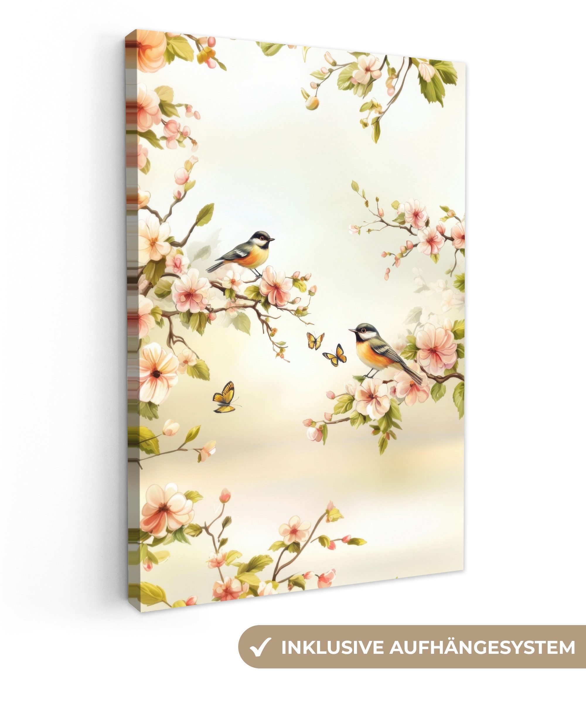OneMillionCanvasses® Leinwandbild Äste - Blumen - Vögel - Rosa, Fotodruck ( günstig online kaufen