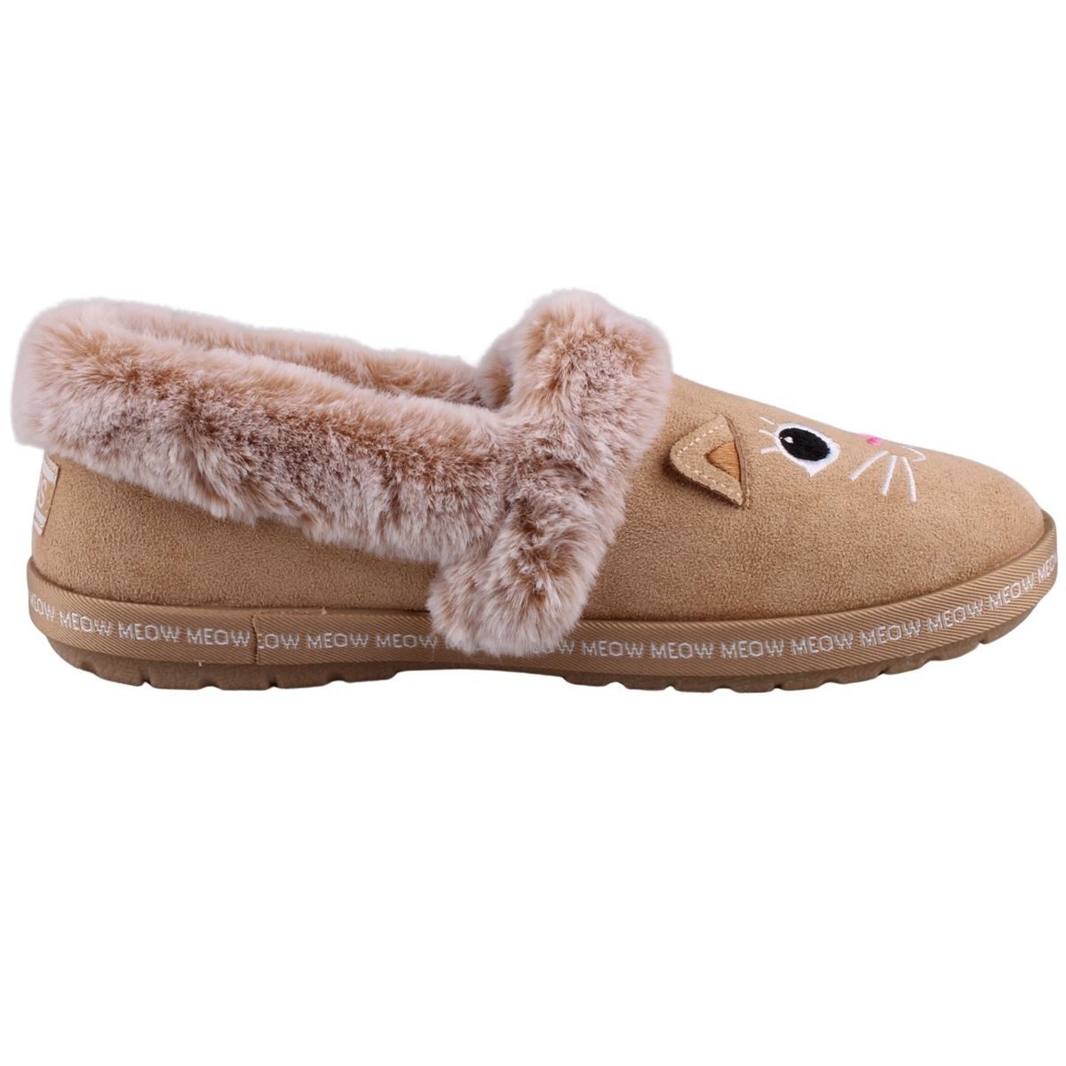 Skechers 33355-TAN Hausschuh Flauschige Pantoffeln mit niedlichem Katzengesicht