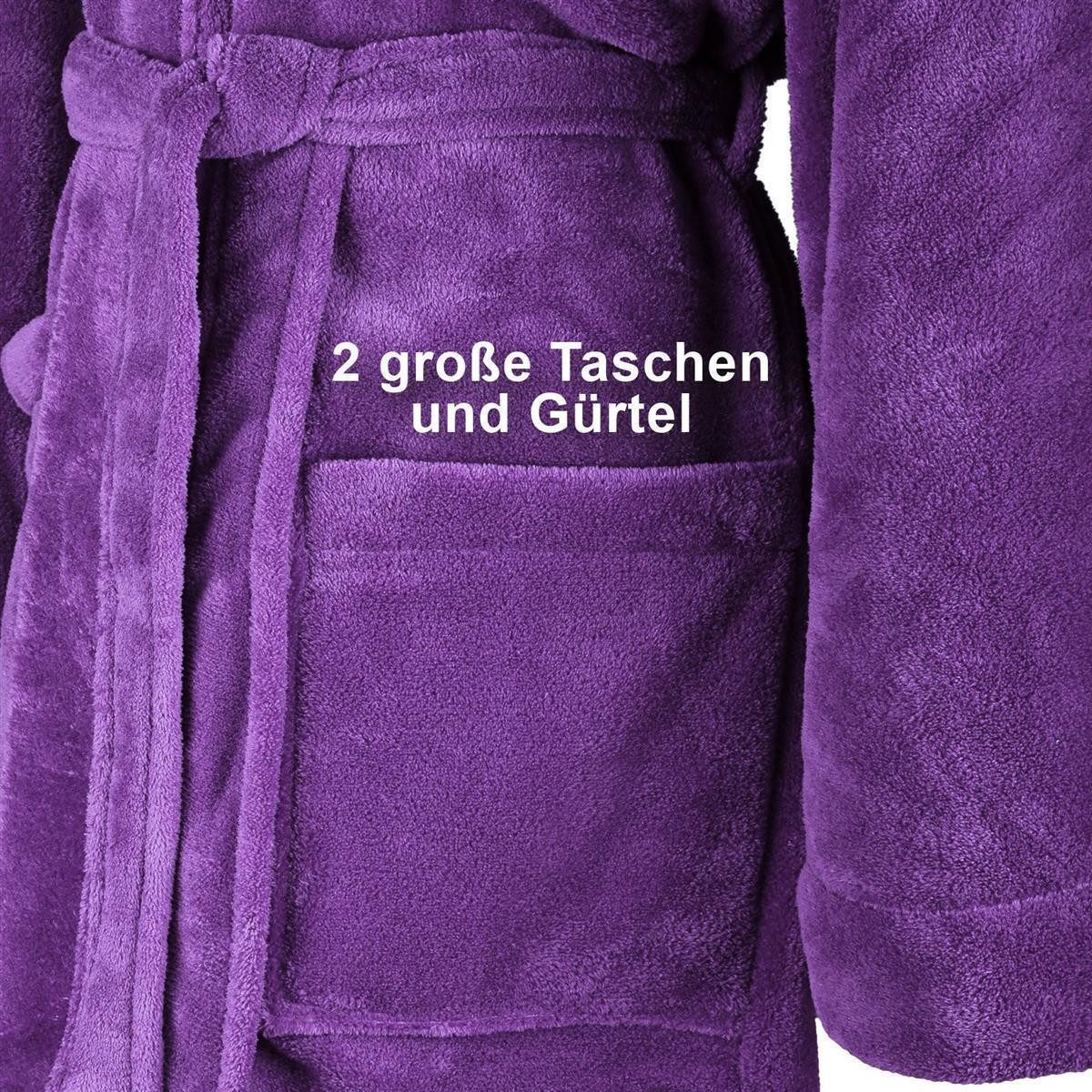 Gräfenstayn Unisex-Bademantel Damen Herren Kuschelfleece Bademantel Kapuze Größe S-XXXL Flanell, warm & kuschelig, Waden bis Knöchellang, Fronttaschen, Gürtel, S-XXXL