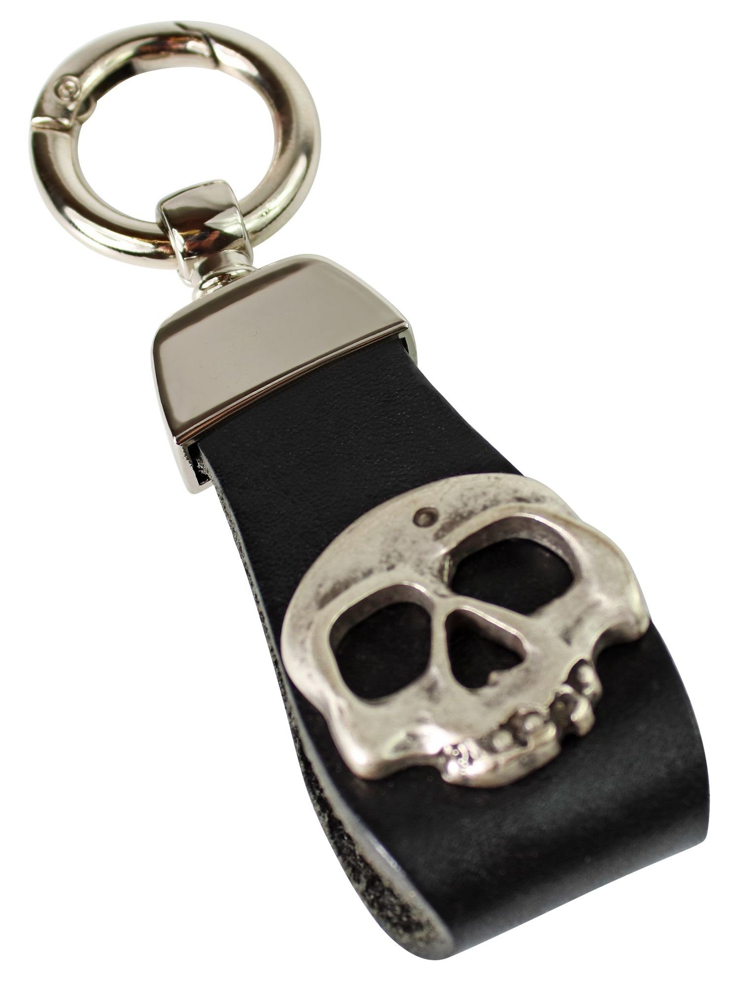 FRONHOFER Schlüsselanhänger 18766, Rockiger Schlüsselanhänger aus Vollrindleder mit Totenkopf
