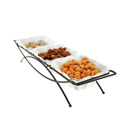 Almina Snackschale 4er Snackschalen-Set mit weißen Schalen Porzellan und schwarze Ständer