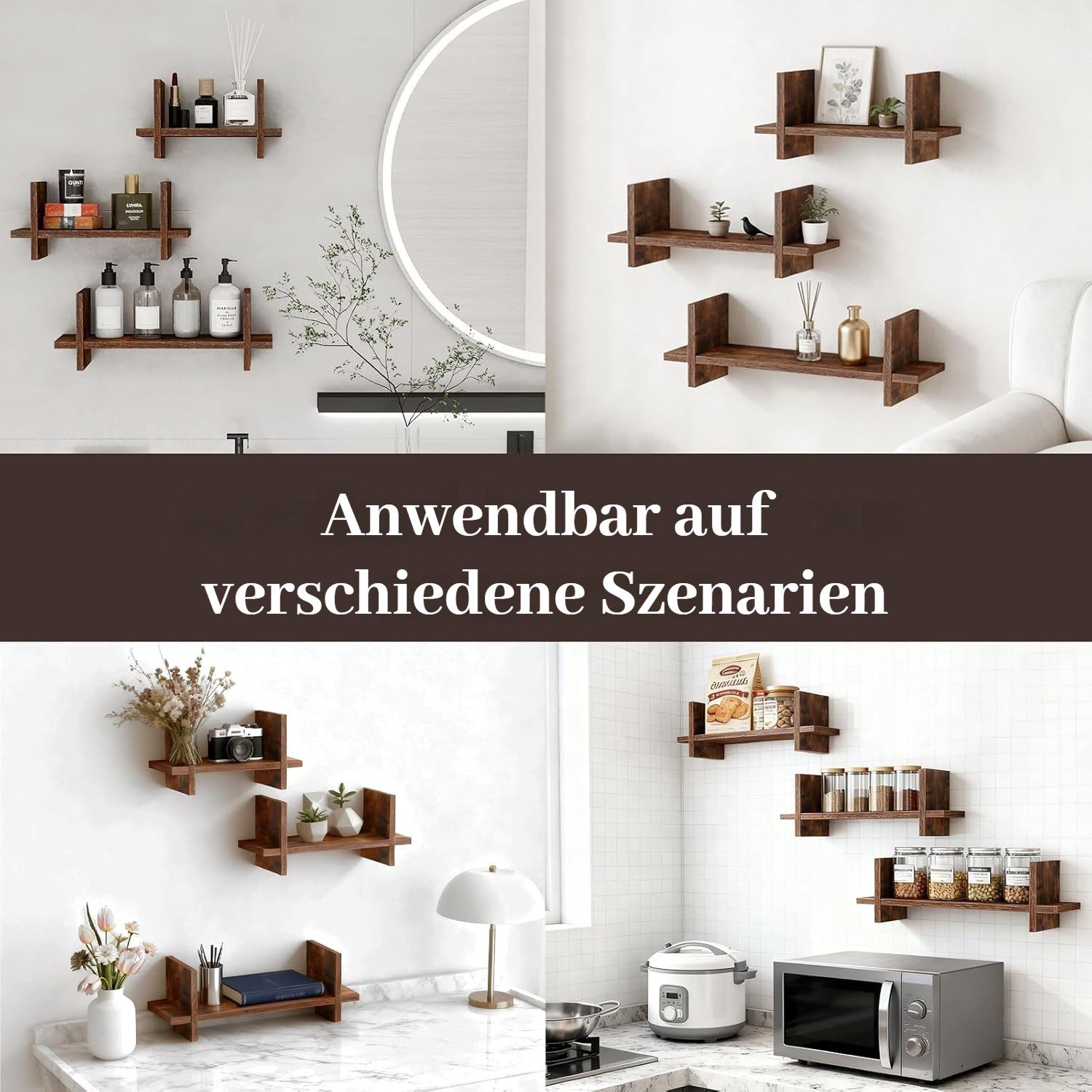 BlingBin Deko-Wandregal Wandregal 3er Set Schweberegal aus Holz Schwebendes Regal, 3 Stück 3-tlg., DIY Wandmontage Hängeregale für Wohnzimmer Schlafzimmer Büro – Bild 4 von 5