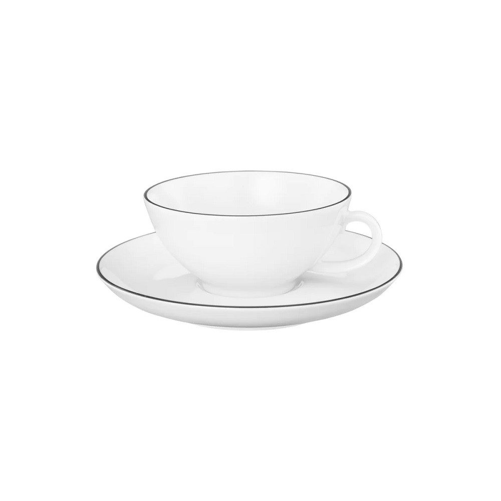 Seltmann Weiden Becher Seltmann Weiden Lido Black Line rund Teetasse 0,14 l + Untertasse 2, Porzellan