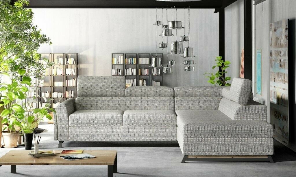 JVmoebel Ecksofa, Designer Sofa Couch Ecksofa Textil Polster Garnitur Wohnlandschaft Grau