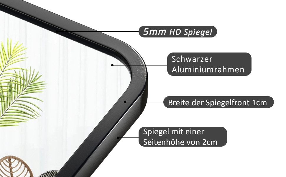 Hopibath Wandspiegel 120x70cm Wandspiegel für Wohnzimmer Schlafzimmer Extra groß (Spiegel mit Alurahmen, 5mm Glas), 4 Installationsmethoden
