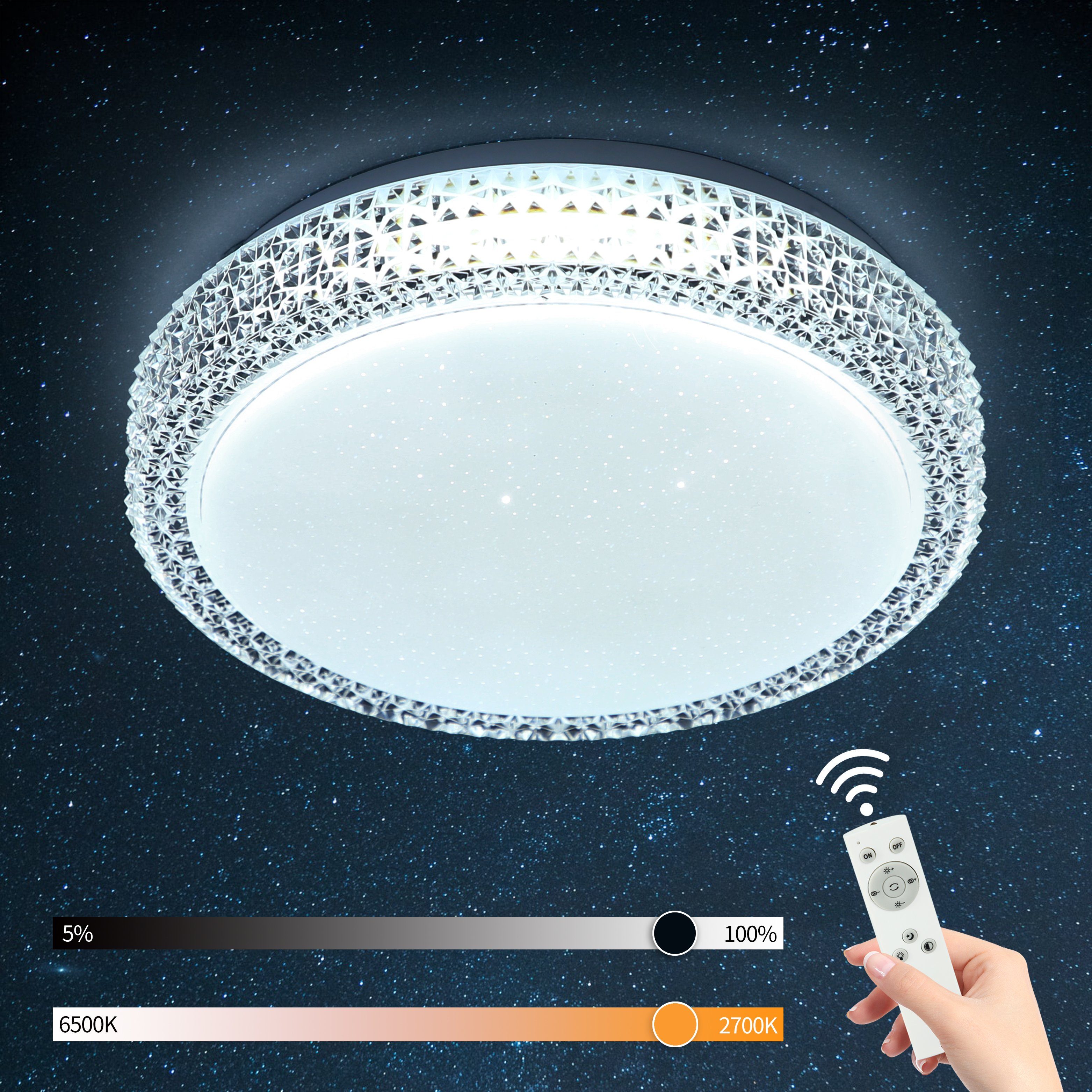 ZMH LED Deckenleuchte Sternenhimmel Dimmbar Ø30cm, LED fest integriert, 1-Rund weiß